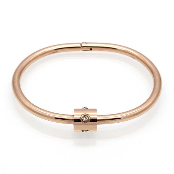 luxury crystal jewelry titanium steel bracelets & bangles gold colour brand screw deduction love charm bracelet for women q0719, Black